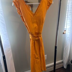 LOFT V-Neck Wrap Midi Dress in Golden Orange